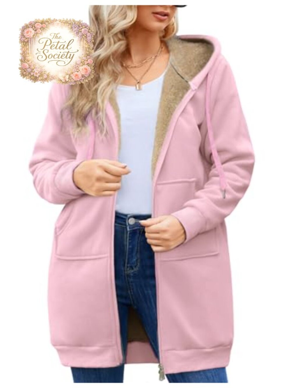 Plus Size Zip Up Hoodie Long Tunic Fleece Jacket Hooded